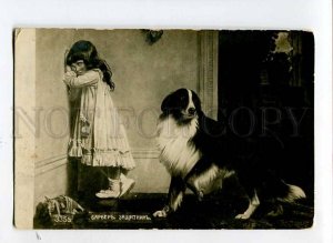 3077071 Crying Girl & Charming COLLIE by BARBER Vintage RPPC