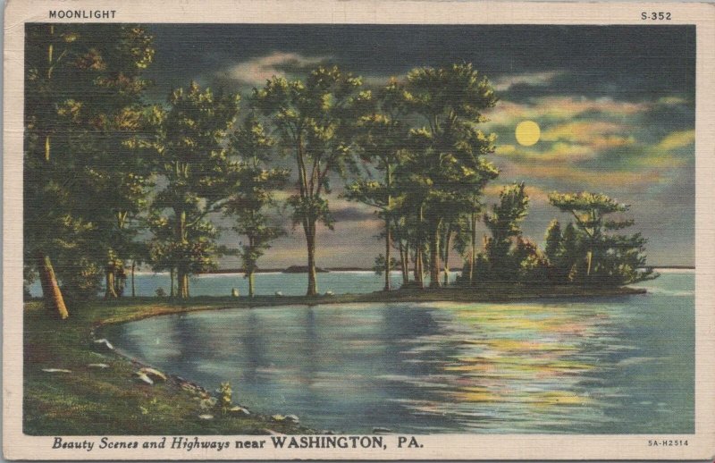 Postcard Beauty Scene and Highways Near Washington PA 1939