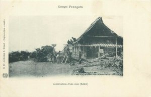 French Congo Kemo community life native house under construction 