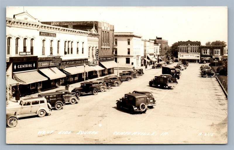 CENTERVILLE IA WEST SIDE SQUARE VINTAGE REAL PHOTO POSTCARD RPPC