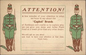 Capitol Brands Fertilizer Agriculture Soldiers Bayonets Ad Advertising Postcard