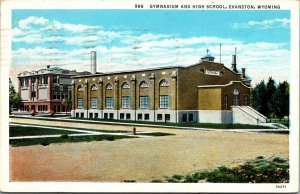 Vtg 1938 Gymnasium and High School Building Evanston Wyoming WY Postcard