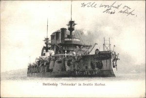 Seattle Washington WA Battleship Nebraska Ship c1910 Vintage Postcard