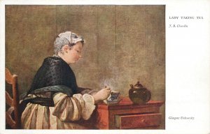 Fine art postcard painting Lady taking tea J.B. Chardin Glasgow