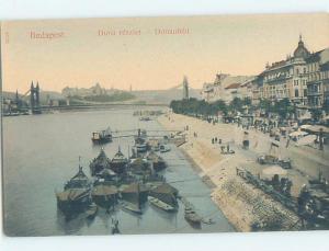 Unused Old Postcard BUILDINGS ALONG RIVER Budapest Hungary F5287