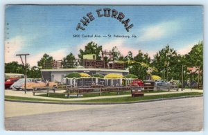 ST. PETERSBURG, FL ~ Roadside THE CORRAL Drive In Restaurant 1953  Postcard