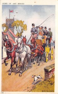 Lot110 gems of arts carriage and horse dog uk painting postcard highway