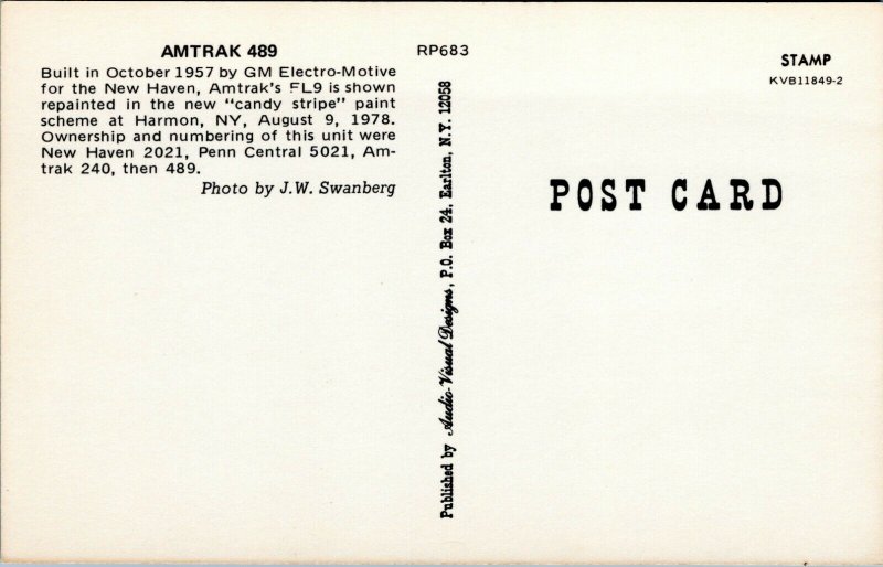 postcard Amtrak 489 train in Harmon, NY