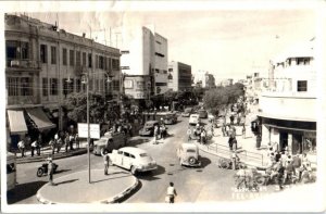 1952 Street Scene Tel-Aviv Israel Old Cars Real Photo Postcard