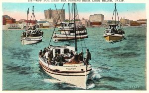 Vintage Postcard Deep Sea Fishing Boats Sea Beds Tillikum Long Beach California