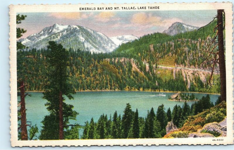 Emerald Bay Mount Tallac Lake Tahoe California CA Vintage Postcard D86