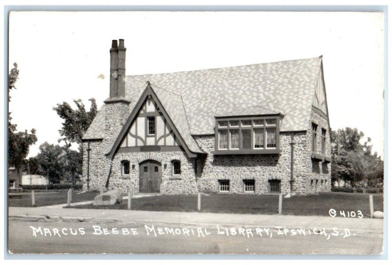 1949 Marcus Beebe Memorial Library Ipswich South Dakota SD RPPC Photo Postcard