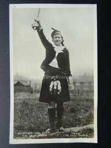 Scottish DAGENHAM GIRL PIPERS The Drum Major in Kilt Sporran - Old RP Postcard