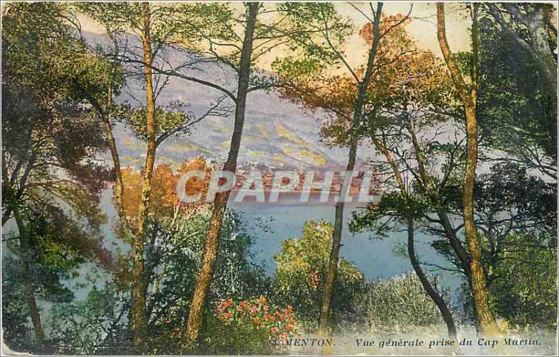 Old Postcard Menton General view taken of Cap Martin