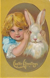 Easter Greetings - Pretty Girl Hugging Rabbit - DB