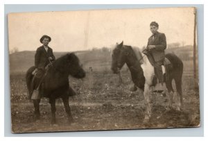 Vintage 1909 RPPC Postcard Two Boys on Horses Gladstone Missouri