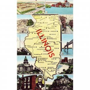 Linen Map Postcard - Illinois