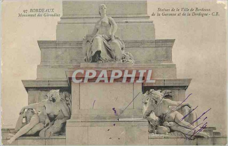 Postcard Old Bordeaux Monument Girandins Statues of the City of Bordequx of t...