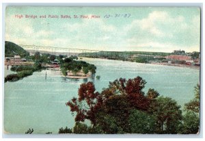 1907 View Of High Bridge And Public Baths St. Paul Minnesota MN Antique Postcard