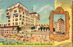 Strath-Haven Hotel on the Ocean Miami Beach FL Vintage Linen Postcard F71