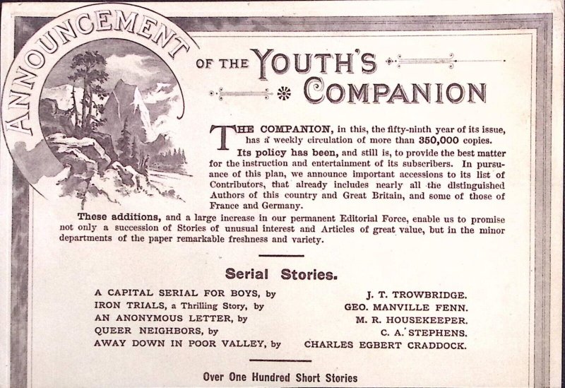 1886 THE YOUTHS COMPANION BOSTON MA SHIP BOY FLOWERS VICTORIAN TRADE CARD Z224