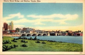 Vintage Ohio Postcard - Toledo - Cherry Street Bridge and Skyline