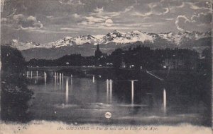 France Grenoble Vue de nuit sur la Ville et les Alpes 1919