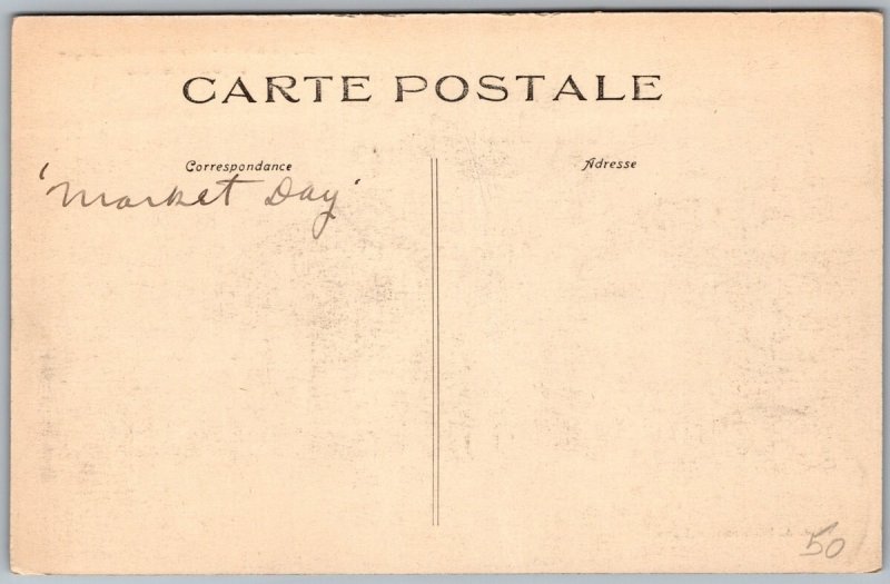 Postcard Le Mans France Market Day Plaza Clock Tower 1910s View