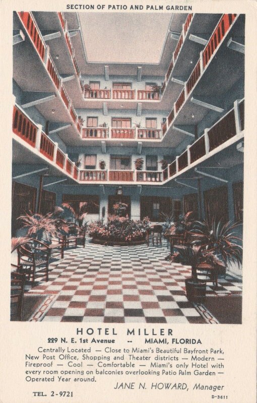 Florida Miami Hotel Miller Section Of Patio & Palm Garden 1937 Curteich sk5945