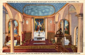 Indiana Vincennes Old Cathedral Interior Showing Painting Of Crucifixion Curt...