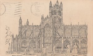 BATH ABBEY, NORTH FRONT, Somerset - Vintage POSTCARD (Drawing)