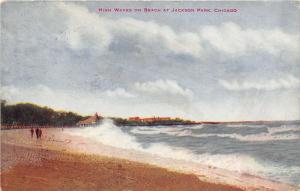 Chicago Illinois 1908 Postcard High Waves Beach Jackson Park Luana Iowa Cancel