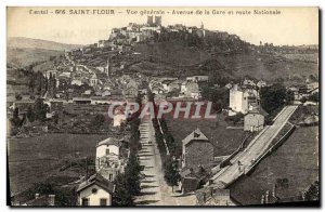 Postcard General view Old Saint Flour Avenue de la Gare and National Road