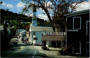 VINTAGE POSTCARD THE OLD RED MILL AND STREET SCENE AT WILMINGTON VERMONT