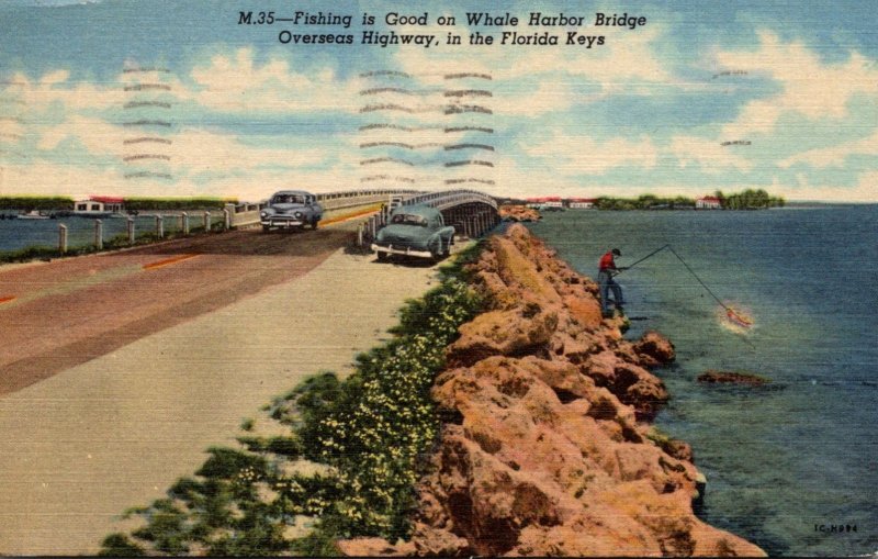 Florida Keys Fishing Along The Overseas Highway On Whale Harbor Bridge 1953 C...