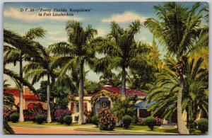 Vtg Fort Lauderdale Florida FL Pretty Bungalows Palm Tree 1940s View Postcard