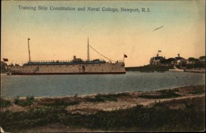 Newport RI Training Ship Constitution & Naval College c1910 Postcard