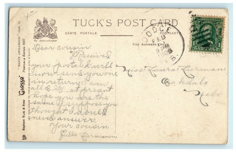 Bubbles 1908 Dodge Nebraska Oakdale Tuck's Glosso Vintage Antique Postcard