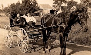 RPPC Real Photo Postcard - 2 Men Drinking Whiskey in Horse and Carriage