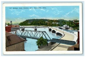 c1920s Y Bridge From Linden Ave. Zanesville Ohio OH Vintage Unposted Postcard