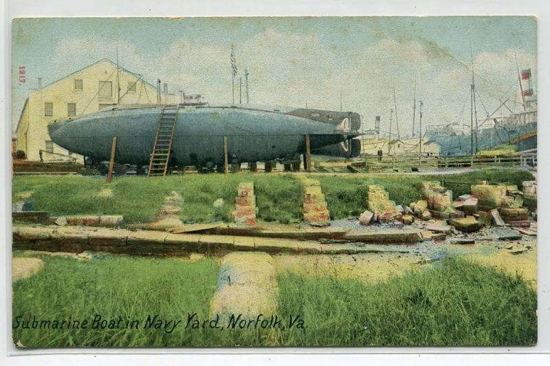 Submarine Boat US Navy Yard Norfolk Virginia 1910c postcard