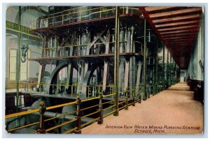 Interior View Water Works Pumping Station Detroit Michigan MI Vintage Postcard 