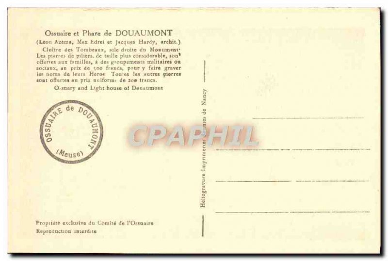 Old Postcard Ossuary Lighthouse Douamont Army