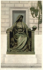 Bella L. Pratt Statue at Entrance Public Library Boston Mass. Vintage Postcard