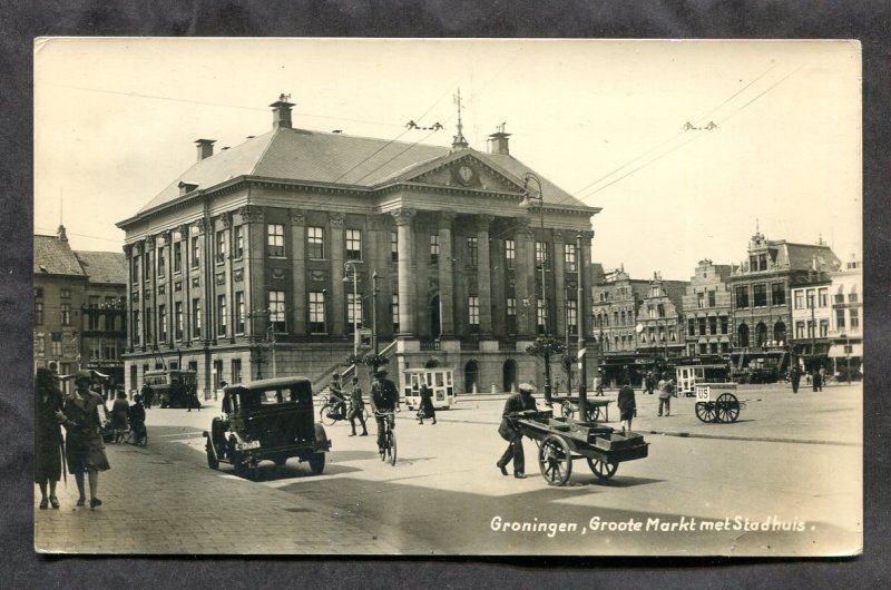 5228 - NETHERLANDS Groningen 1930s Busy Market Square. Real Photo Postcard