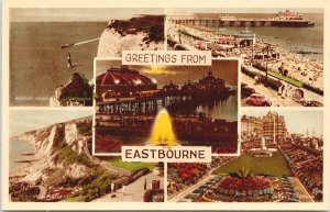 Greetings from Eastbourne UK Multiview Unused Real Photo Postcard F15