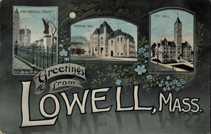 Lowell Massachusetts MA Greetings Historic Landmarks c1910 Postcard