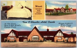 Circle, Waco Texas, 1951 Tam O'Shanter Hotel Courts Building, Vintage Postcard