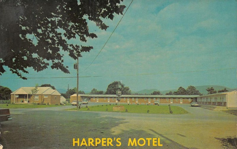 HARPER'S MOTEL Moorefield, West Virginia Roadside ca 1960s Vintage Postcard