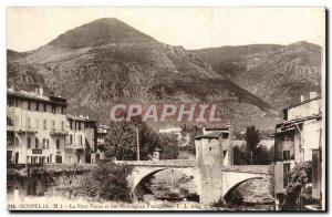Old Postcard Sospel The old bridge and the french mountains